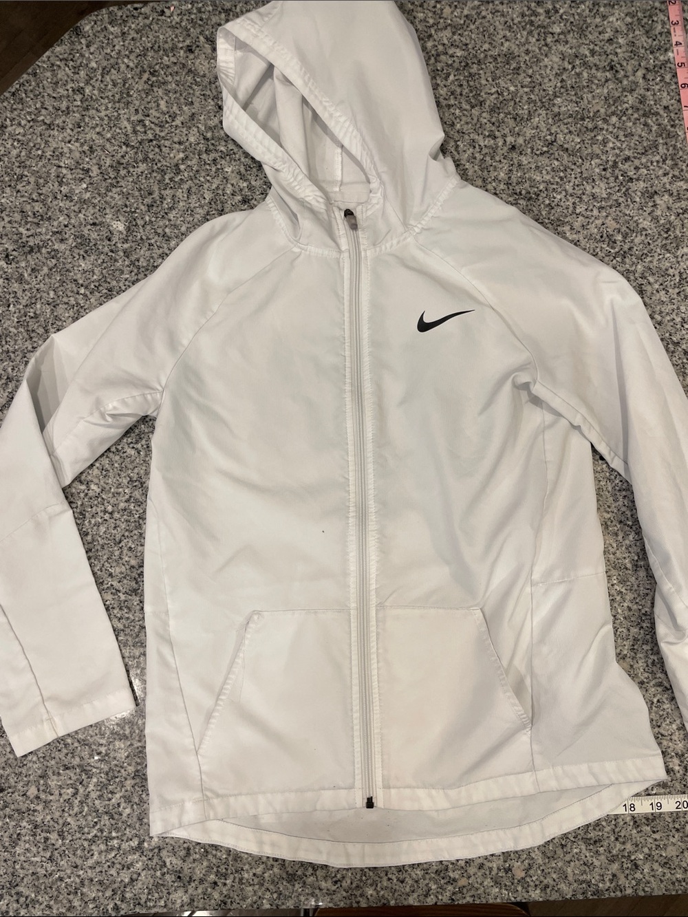 Nike White Hooded Zip-Up Jacket with Black Swoosh